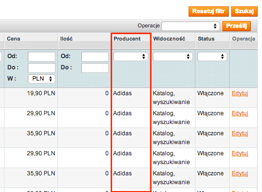 Atrybut na siatce produktów