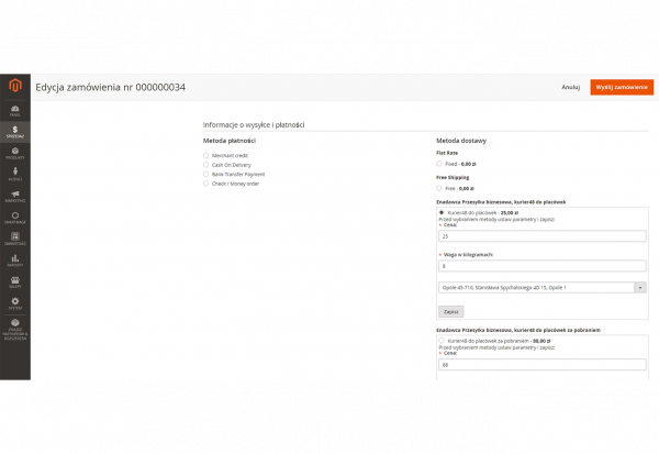 dodawanie i modyfikacja wysylek przez panel administracyjny