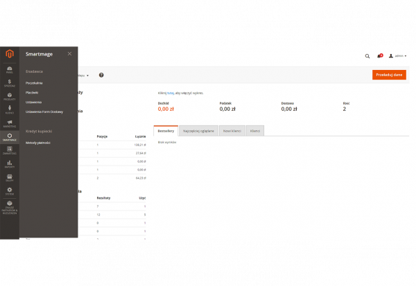 łatwy dostęp do modułów smartmage z głównego menu
