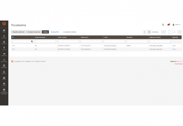zamówienia w kolejce przed wysłaniem do enadawcy